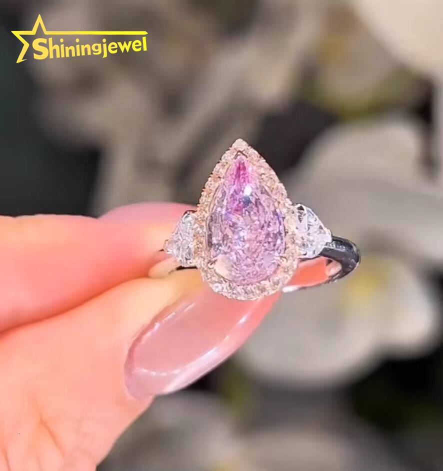 High Quality Women Jewelry Wedding Engagement 10k White Gold Pear Shape Pink Lab Grown Diamond Ring