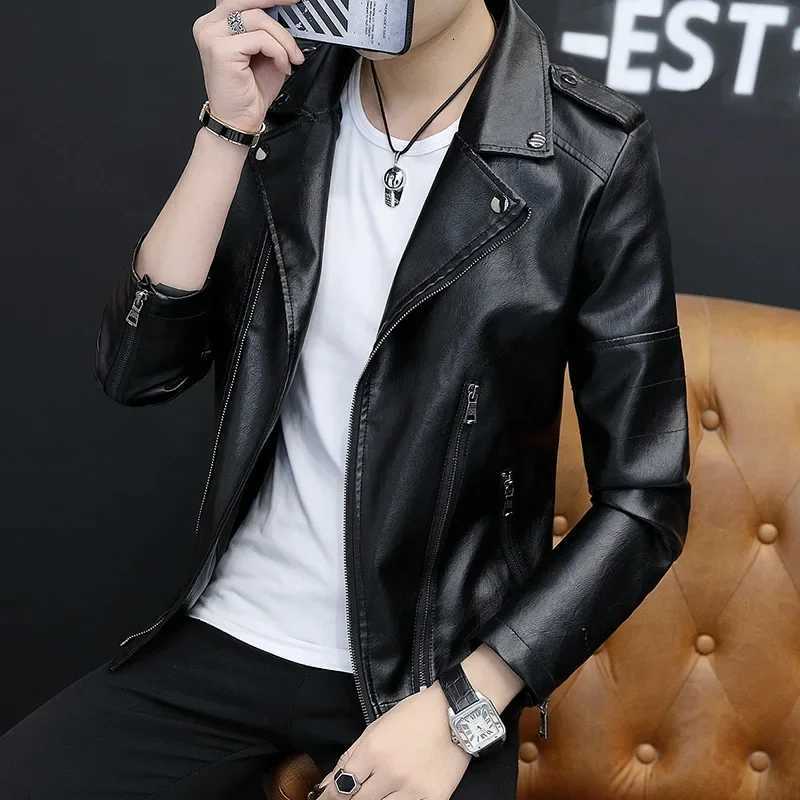 New Biker leather jacket autumn winter mens jacket Coat handsome PU leather jacket Korean Slim Fit Side zipper leather jacket W251023