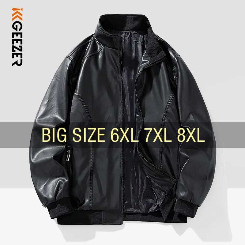 Leather Jacket Men Coats Windproof Oversized 6XL 7XL 8XL Plus Size Autumn Motorcycle Travel Fleece Black Zipper Winter Overcoat W251023