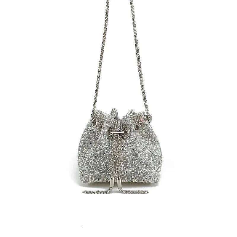 Designer Luxury Rhinestone Handbag Tassel Bucket Evening Designer Shoulder Bag Shiny Crystal Clutch Purse Wedding Party