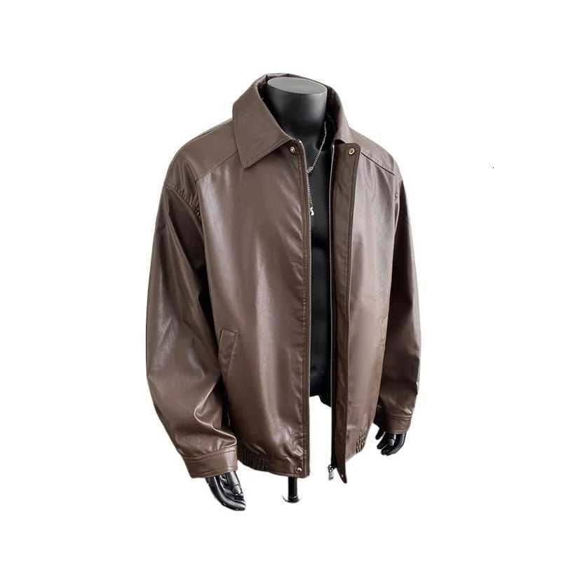 Trend Mens Faux Leather Jacket Fashionable Solid Color PU Leather American Retro Motorcycle Jacket Mature Casual Style Coat W251023