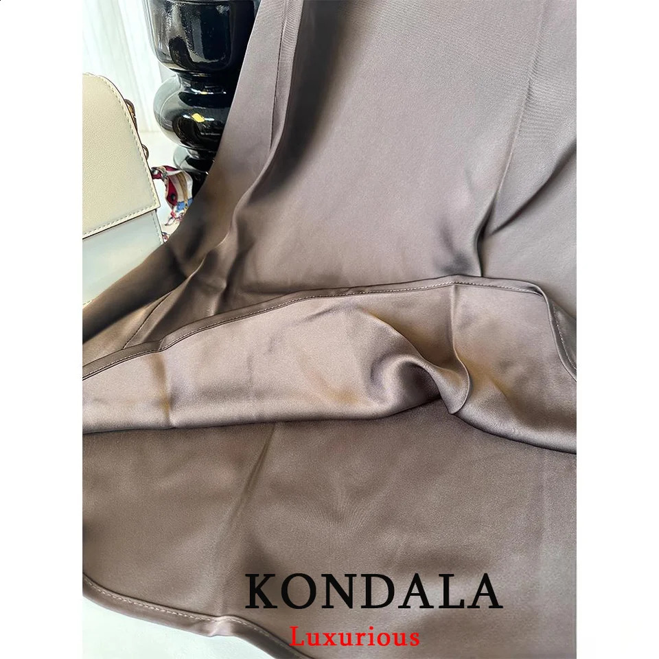 KONDALA Vintage Casual Brown Satin Long Skirts Women High Waist Elastic Straight Mocha Mousse Fashion Elegant 251022