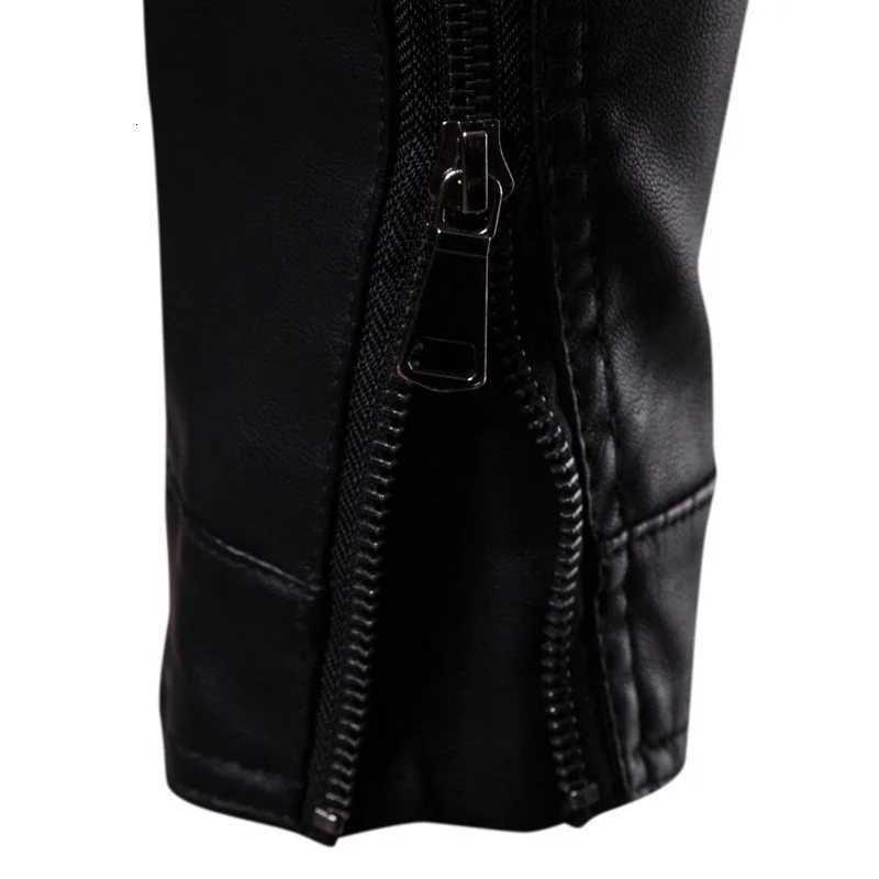 Mens leather jacket with a collar and thickened cotton for warmth clamped with cotton mens motorcycle leather jacket trendy W251023