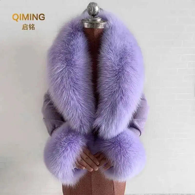 Real Fox Fur Collar Cuffs Set For Women Men Winter Neck Warmer Furry Scarf Fluffy Pelt Shawl Coat Overcoat Fashion Accessory 251022