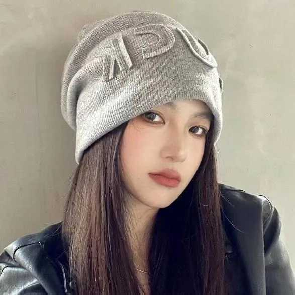 LUCK 3D Letter Autumn Winter Warm Versatile Slouchy Beanie for Women Korean Style Unique Cold Hat Trendy Fashion Knitted HatXJ251023