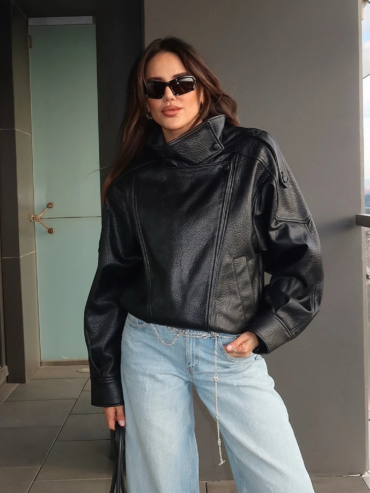 HH Women Autumn Jackets Solid Asymmetric Button Pocket Decoration Long Sleeves Zipper Loose Jackets Female High Street Coats 251020