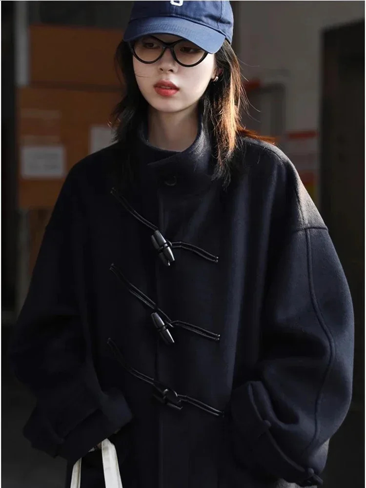 CHIC VEN Women Long Woolen Coats Single Breasted Loose Stand Collar Cow Horn Buttoned Office Ladies Overcoat Autumn Winter 251021