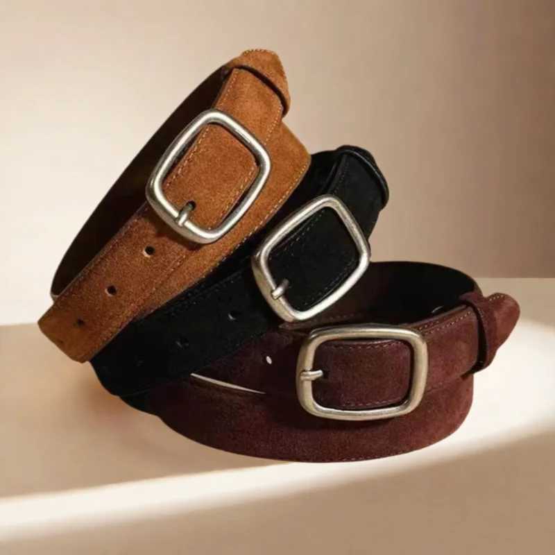 Luxury Suede Cowhide Leather Belt for Women Lady Girl Vintage Style with Gold Buckle Dress Coat Waistband for Dresses JeansXJ251023