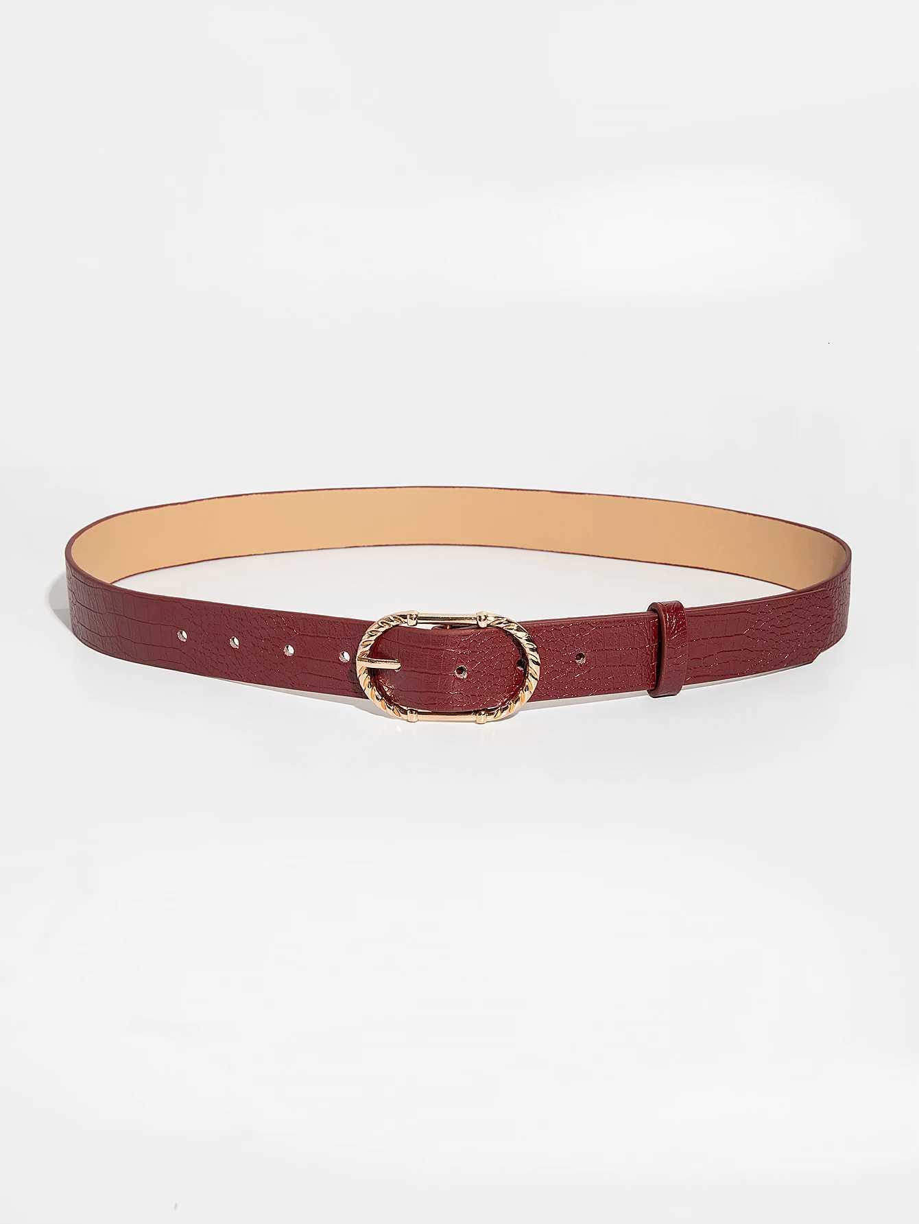 1pc Luxury Retro GoldTone Metal Buckle Burgundy Crocodile Embossed Leather Belt Versatile For Daily WearXJ251023