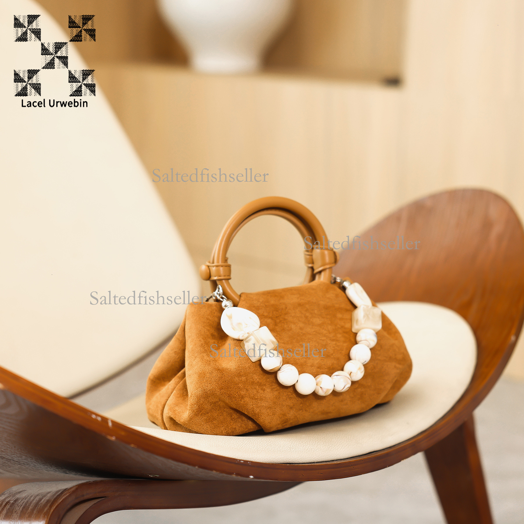 Lacel Urwebin Design Women's High-end Pleated Cloud Bag Fashion Luxury New Pearl Chain Handbag Trendy Brand Versatile Frosted Leather Shoulder Cr