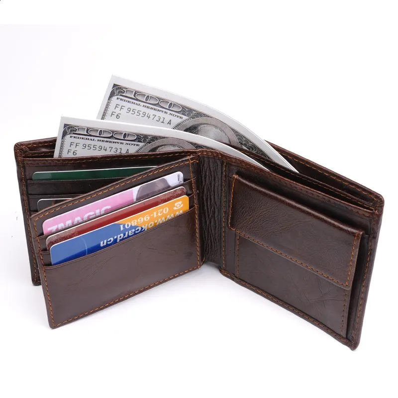 100 Genuine Leather Mens Wallet Purse for men Black Brown Bifold RFID Blocking leather Wallets coin pocket Gift Box251023