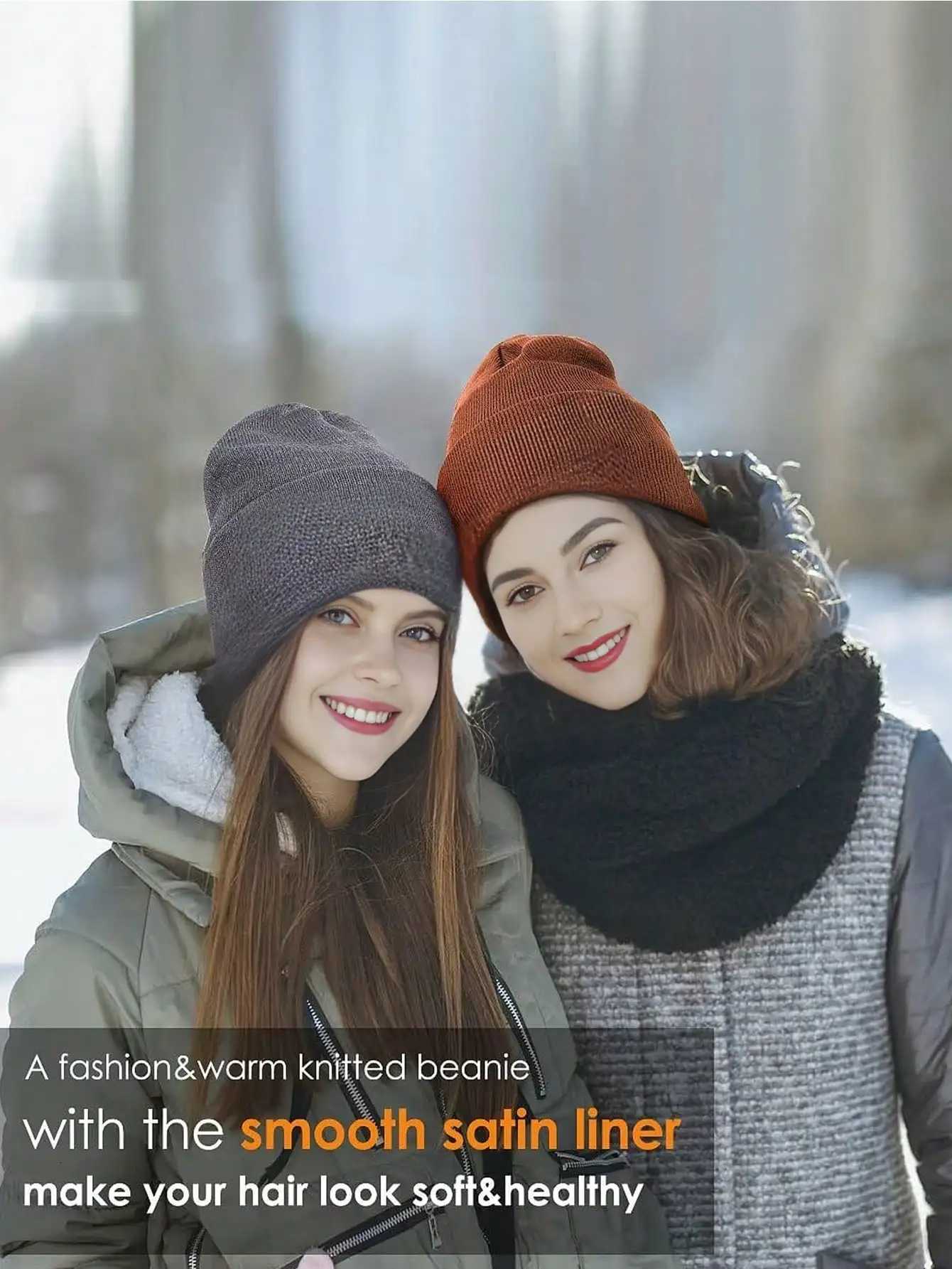2Pcs Unisex Satin Li Beanies Hat for WenMen Winter 2Layer Ear Protect Warm Hiking Cycling Ski Slouchy Cuffed clavaW251023