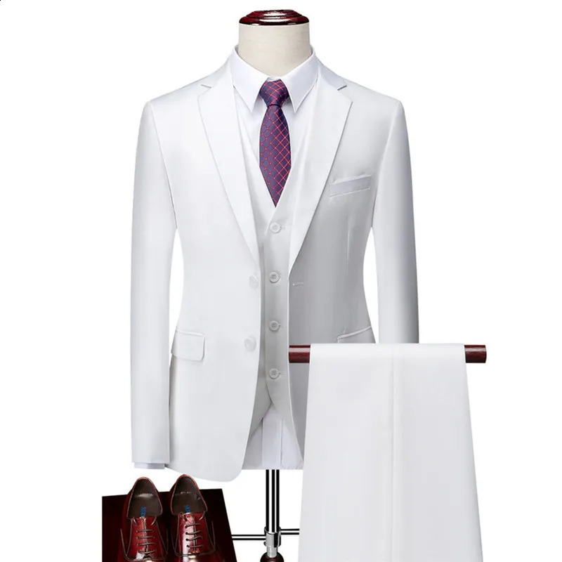 White Men Suits Slim Fit 3 Piece Double Breasted Suit Wedding Prom Party Business BlazerVestPants for 251023