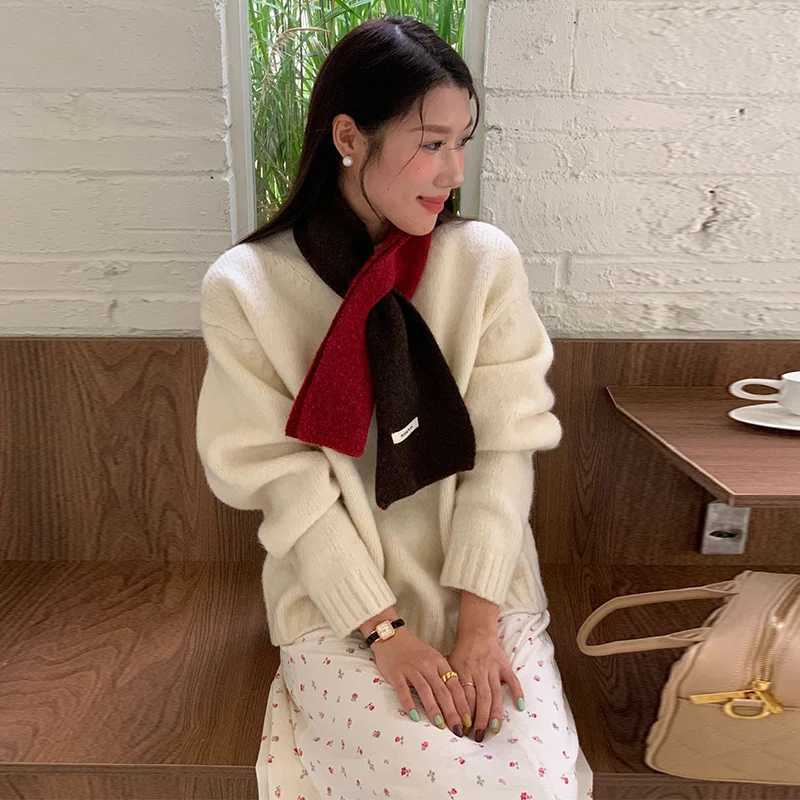 Korean Highend Color Blocked Cross Shawl Women Autumn And Winter New Warm Scarf Cross Knitted Winter Protect Neck Women Scarf J251113