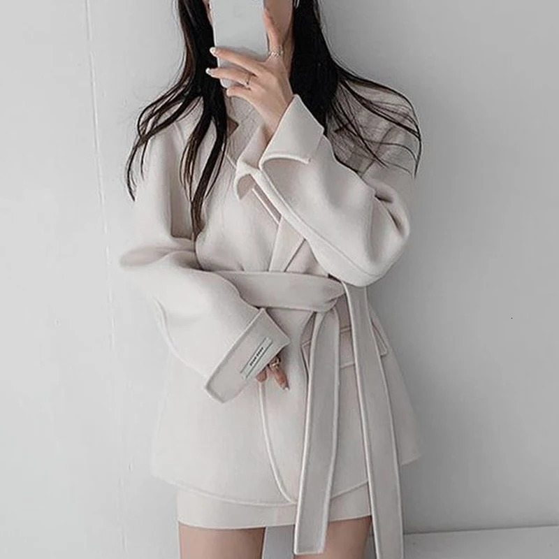 Slimming Long Sve Woolen Coat Womens Chic Autumn Faion Trench Coat Korean Sle Commute Regular Fit Pure Color 251020