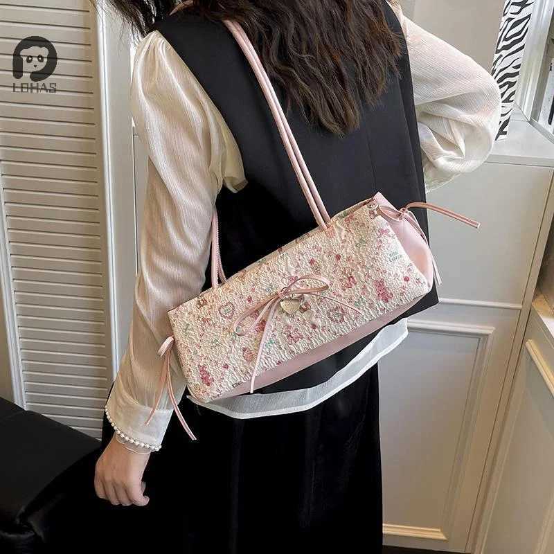 Fashion Sweet Bow Shoulder Bag Cartoon Print Underarm Bag Female Tote Bag Versatile Large Capacity Commuter Handbag Holiday GiftL251023