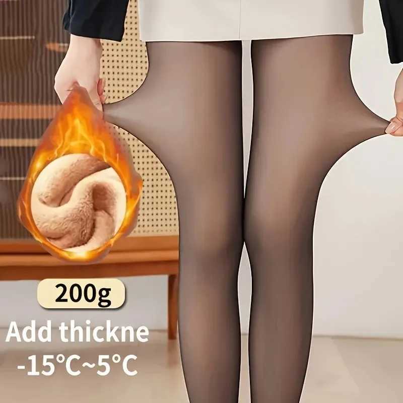 Pure color autumn and winter black skintight fleecelined leggings onepiece pantyhose warm thick elegant sheer liningT251023