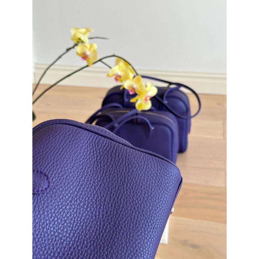 Purple Genuine Leather Tote Women's 2025 New High-End Handbag Single oulder Slant Cross Bowling Boston Bag Soft Handle