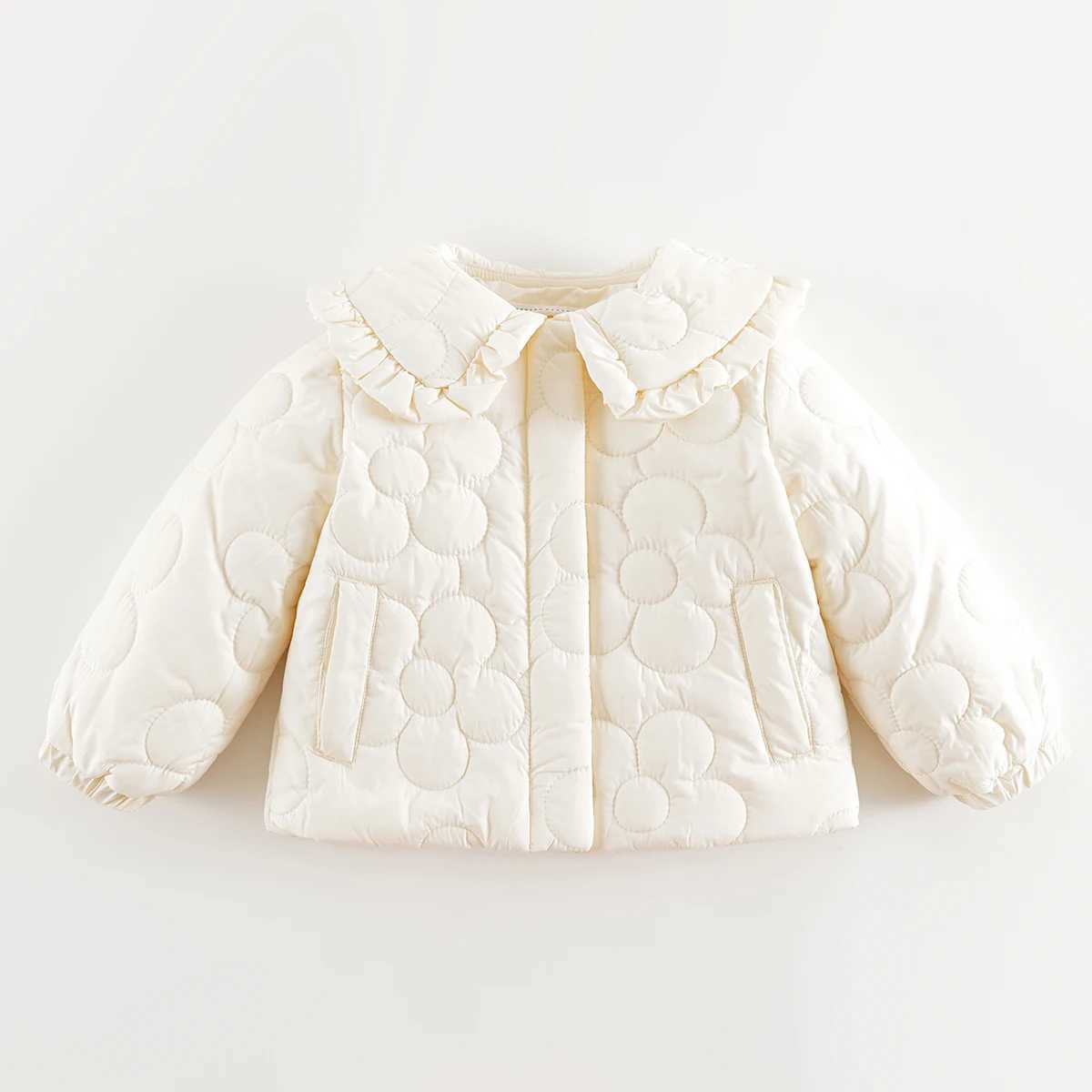 MARC JANIE Girls Peter Pan Collar Quilted Padded Jacket Long Sleeve Ultralight Coat Kids Lace Tunic Tops 241198 Y251023