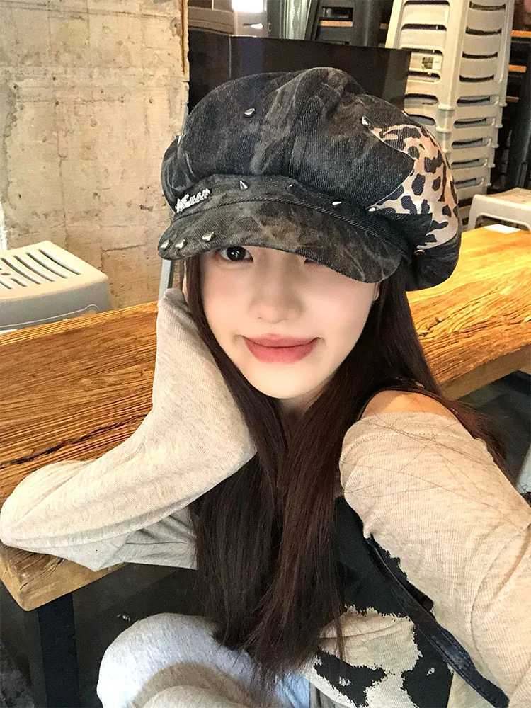 Y2K Personali Star Sticker Rivet Design Berets s for Wen Spring and Autumn Fashion Versati Retro Tiedye Newsboy HatsW251023