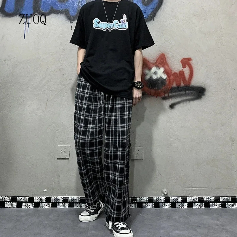 Korean Style Plaid Pants Women Summer Loose Straight Wideleg Loose Casual Office Lady Trousers Daily Sweatpants Female 251016