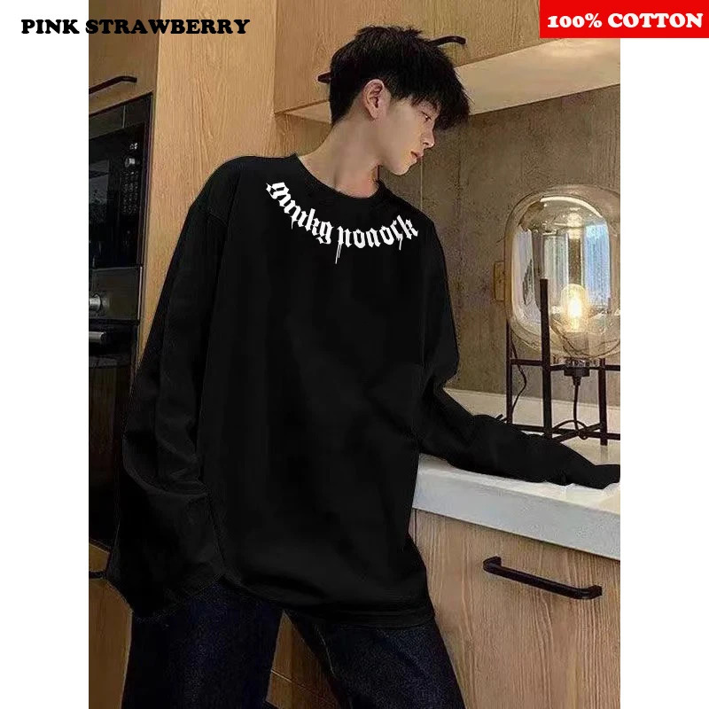 American Street HipHop Tshirt Men Autumn 100 Cotton Black ONeck Long sleeves Base Layer shirt Y2k Top Men clothing 251020