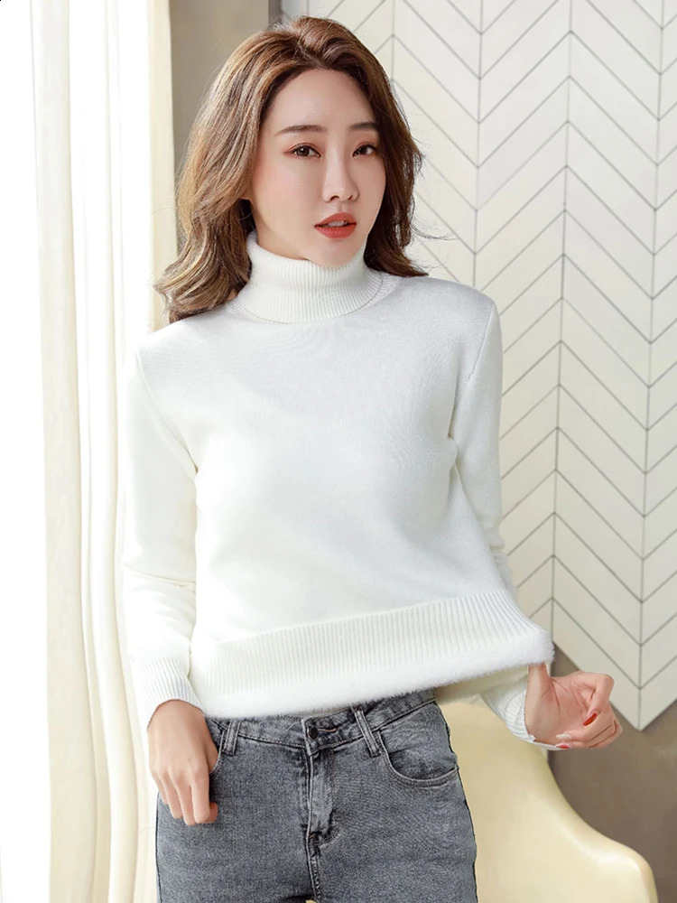 Sweater For Women Winter Thicken Turtleneck Slim Knit Pullover Warm Plush Velvet Lined Knitwear Jumper Tops Casual Poleras 251023