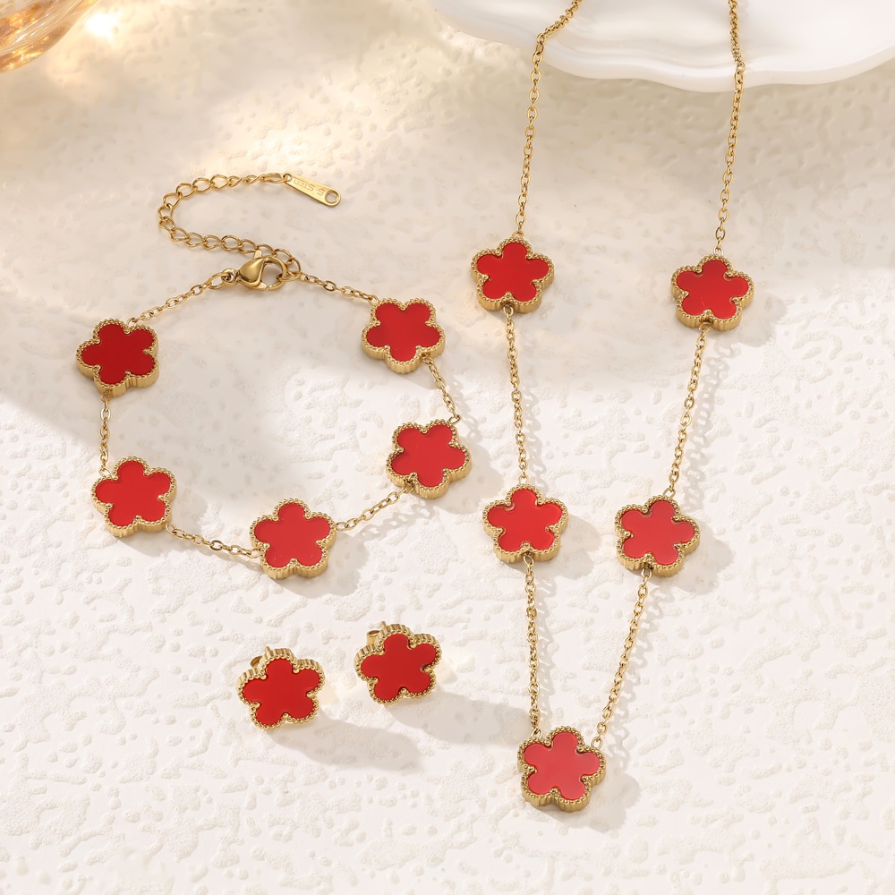 Designer Necklace For Women's Earrings Titanium Steel Colorful Earrings Necklace Bracelet 3pcs Collection Personality Simple Style Luxury Fashion