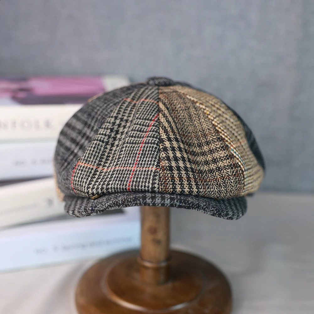 Men sboy Hats Wool Autumn Vintage Herringbone Octagon Cap Women Casual Splicing Berets Gatsby Flat Hat 81 251021