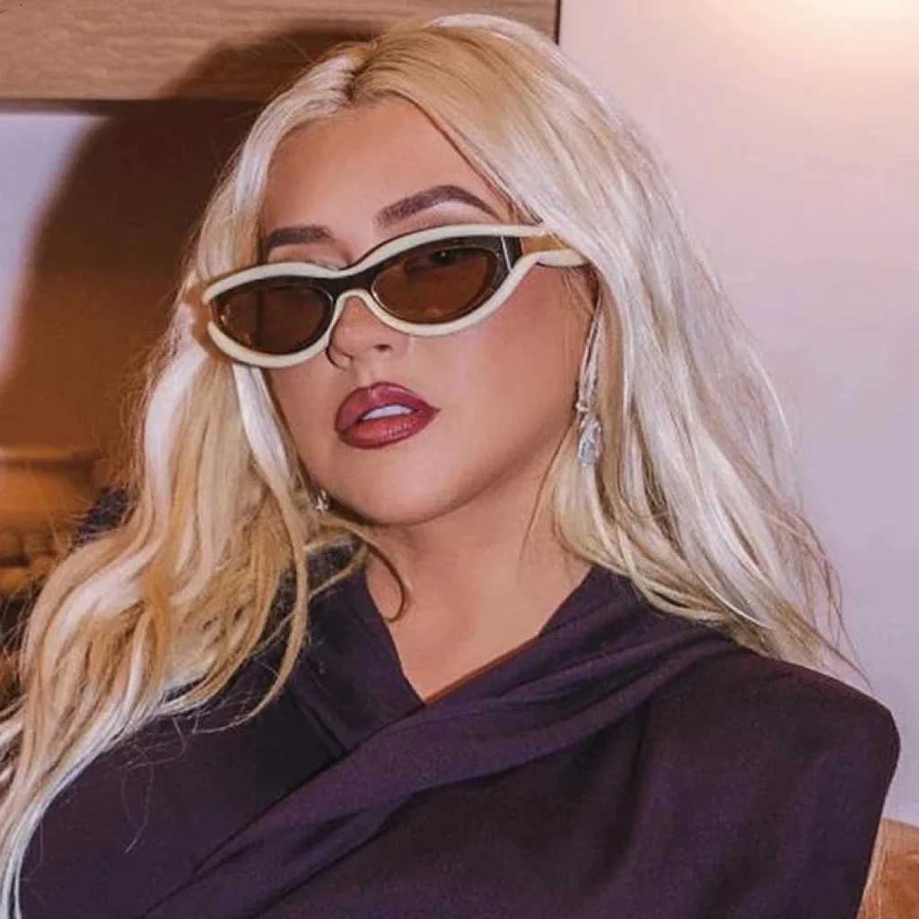 Y2K Vintage Luxury Brand Designer Double Color Cat Eye Sunglasses Women For Men Sun Glasses Trend Punk Popular Small Frame ShadeW251023