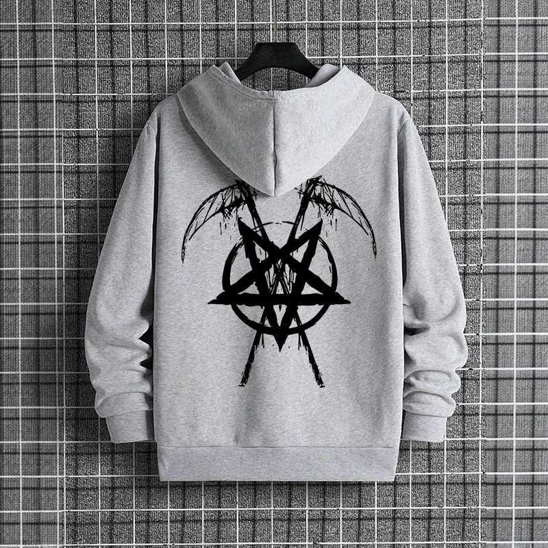 2025 Trendy Mens Hooded Sweatshirts Satan Pentagram Print Autumn Winter Casual Sportswear Urban Fashion Hoodies Male Top OutwearT251023