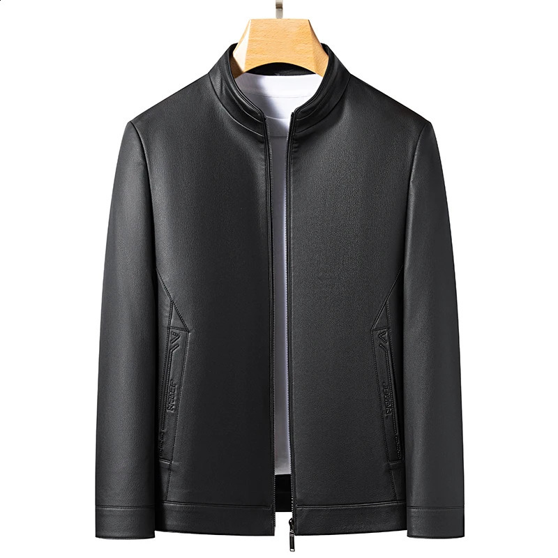 Leather Fashion Handsome Trend Solid Color High Quality Male Stand Collar Dad Father Middleaged Autumn and Winter Coat 251023