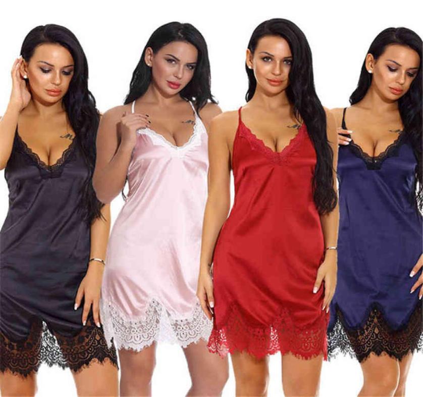 Sexy Lingerie Suspender Sexy Pajama Girl Sexy Luxury Black Lace Women Satin Sleepwear Camisole Dresses 2112085435420