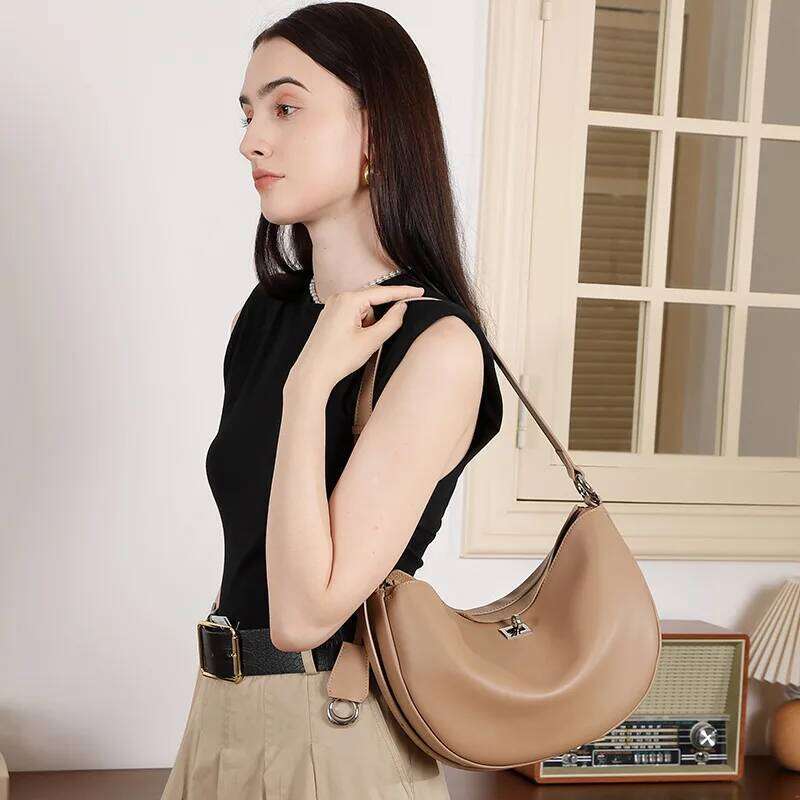 Fashion Designer Genuine Leather Saddle Women's Shoulder Bag High-End Simple Lock Half Moon Women Underarm Handbag Dropshipping Mdng251023