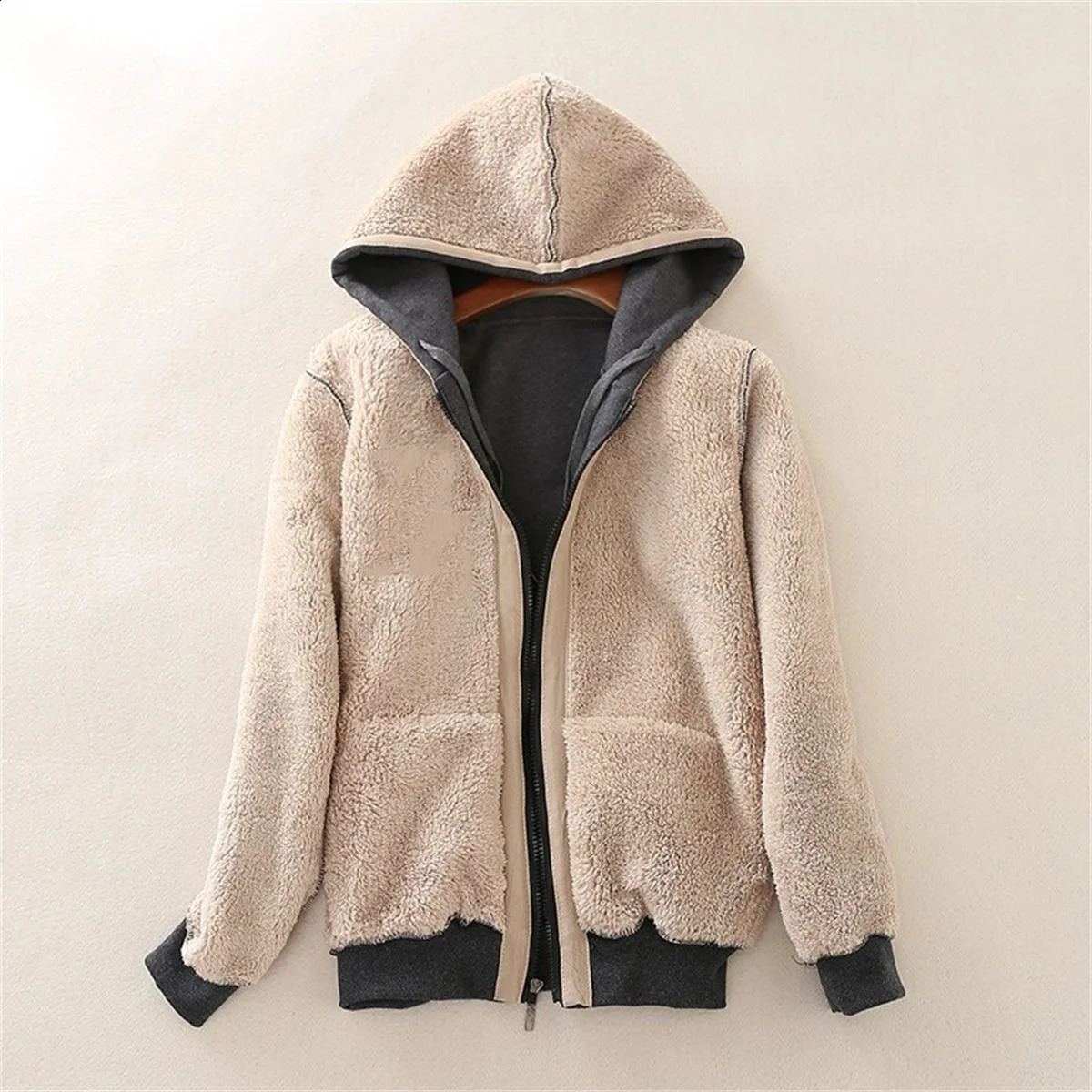 Retro Autumn Winter Warm Coat Women Fashion Zip Up Solid Hooded Sweatshirt Office Lady Casual Coats Street Korean In Clothes 251022