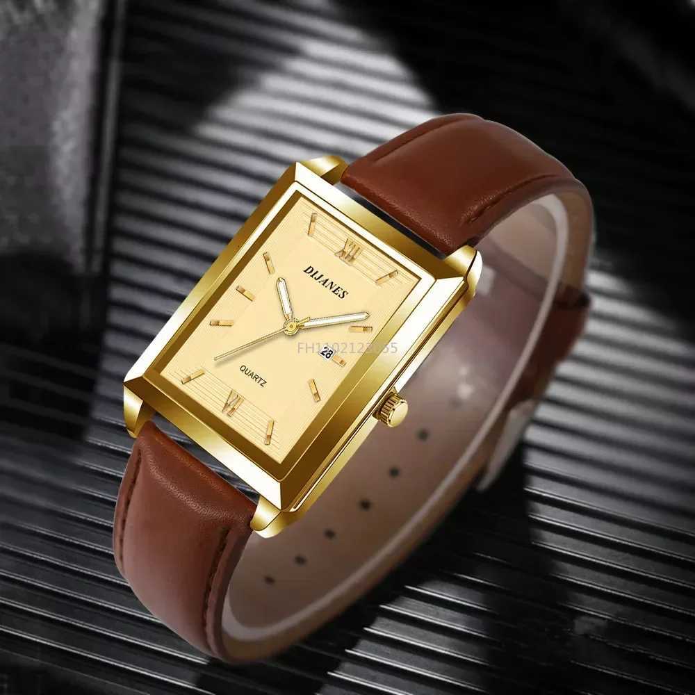 Brand Luxury Watches for Men Fashion Quartz Wristwatch Square Gold Man Business Clock Mens Calendar Watches Relogio MasculinoL251023