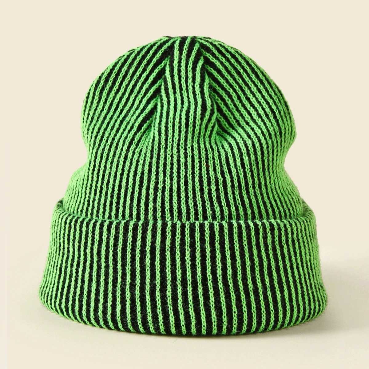 TwoTone Striped Beanie Unisex Knit Winter Hat Stretchable Soft Warm Skull Cap for Men Women Trendy Contrast DesignXJ251023