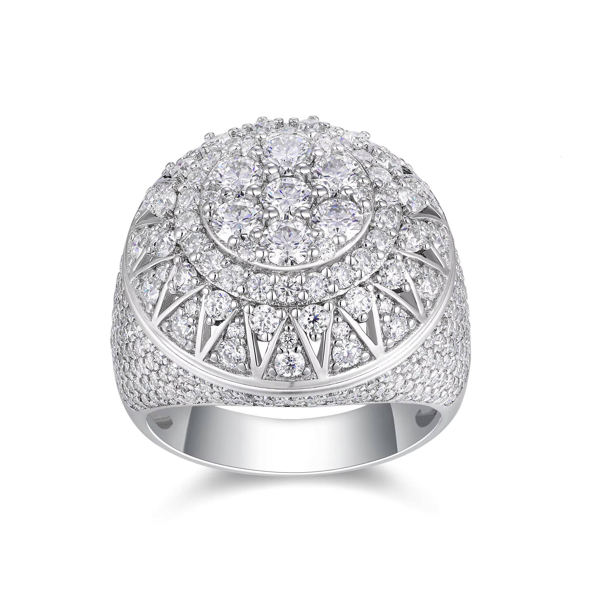 Wholesale Custom Full Ice Out Round Moissanite Ring S925 Sterling Silver 18K Gold Plated Mens Hip Hop Rapper Jewelry