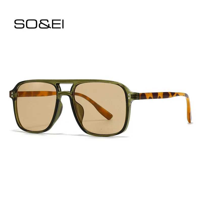 SOEI Fashion Double Bridges Square Rivets Women Sunglasses Retro Men Gradient Shades UV400 Sun GlassesW251023