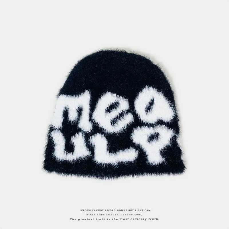 2024 New Y2k Plush Letter Jacquard Knitted Hat Ear Protection Warm Beanies Winter Outdoor Riding Europe and The United StatesXJ251023