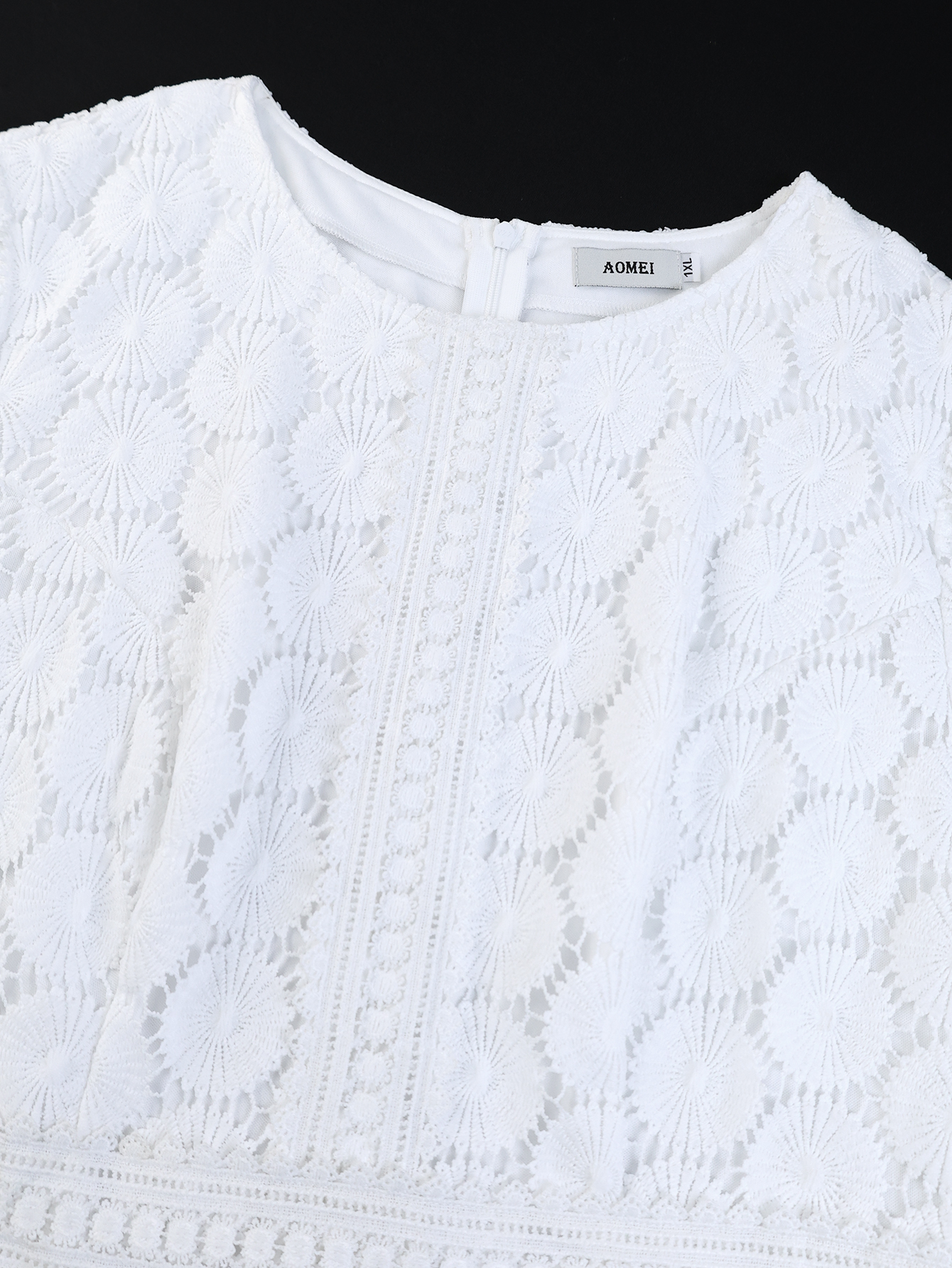 Elegant Orange Summer Casual Hollow Out Lace Dot Women Short Sleeve A Line AOMEI Midi Dresses for Plus Size AM050748