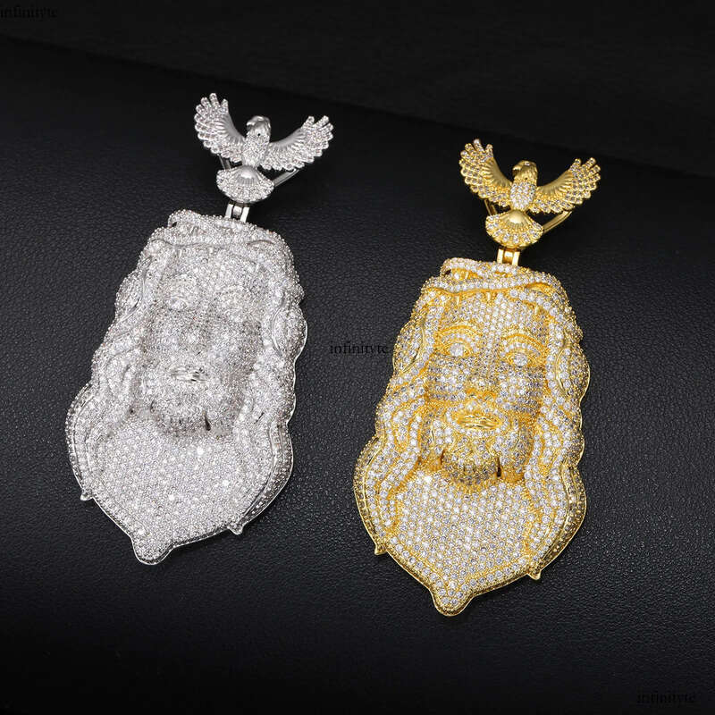 Hip Hop Eagle Clasp Jesus Face Pendant Necklace 5A Zircon Mens Religious Jewelry