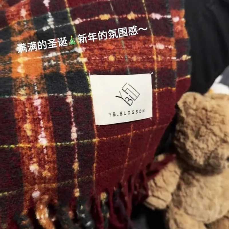 Red Checkered New Style All match Warm Retro Scarf with Check Pattern for Autumn and Winter Star filled Anchorage Red J251113