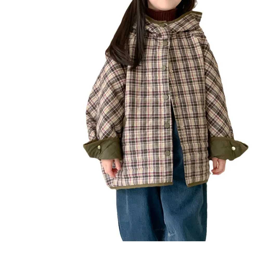 Childrens jacket 2025 winter baby girl Korean version plaid hooded padded cottonpadded clothes Childrens casual versatile thi Y251023