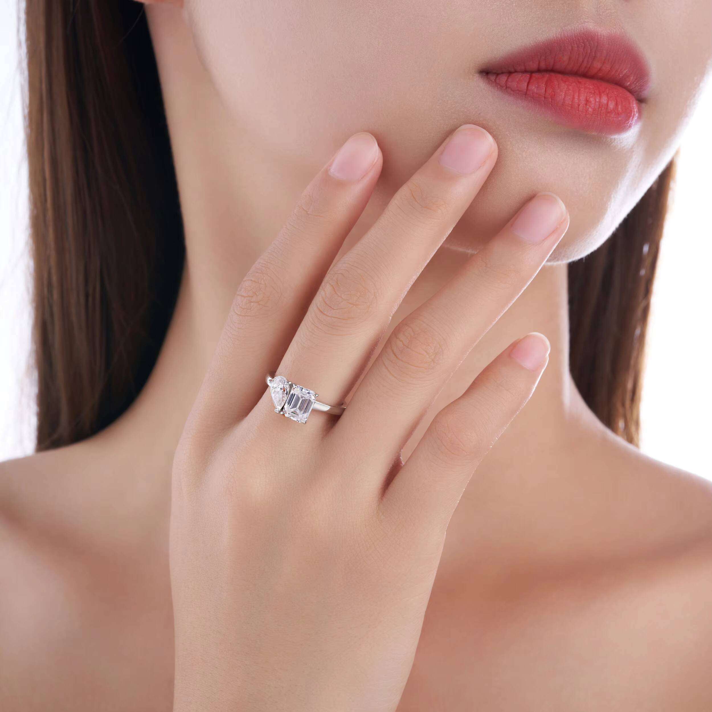 High End Moissanite Ring Dual Shape Ring 925 Sterling Silver Jewelry for Women Wedding Engagement Gift Eternity Rings