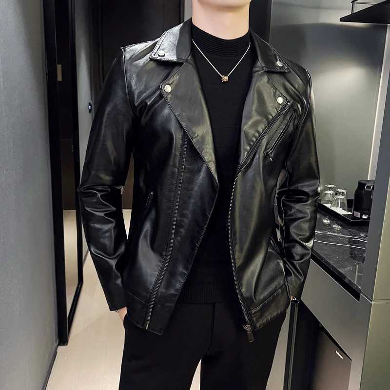 2023 Motorcycle Leather Jacket Slim Fit ShortCoat Lapel PU Jackets Autumn New Zipper Stand Windproof Leather Coat Mens Clothing W251023