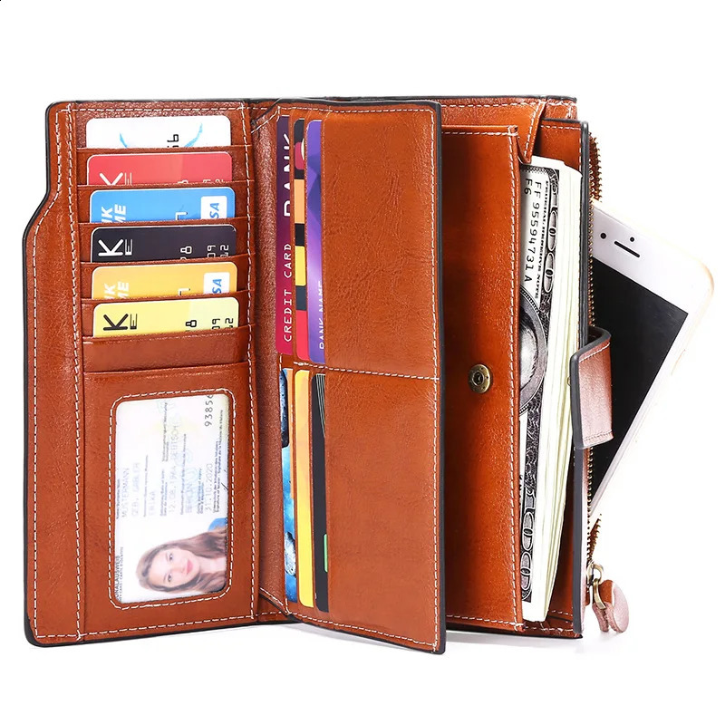 2024 Rfid Long Women Wallets Clutch Zipper Coin Pocket Female Print Wallet Quality Card Holder Genuine Leather Women Purse251023