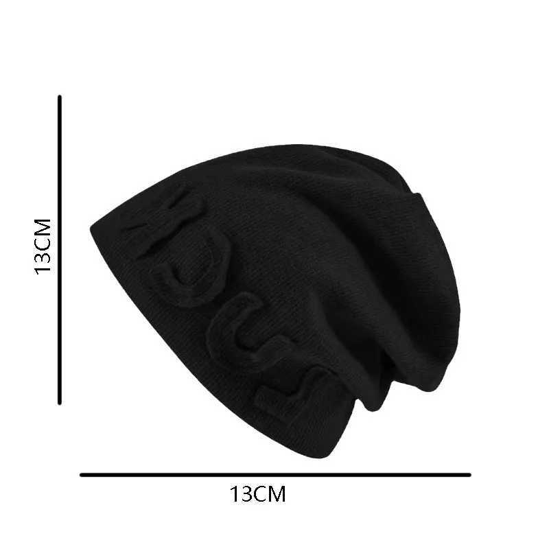 LUCK 3D Letter Autumn Winter Warm Versatile Slouchy Beanie for Women Korean Style Unique Cold Hat Trendy Fashion Knitted HatXJ251023