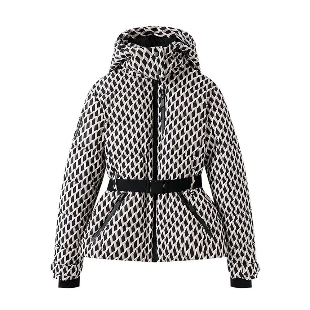 womens warm skiing series waist down cotton jacket winter hooded slim fit 251021