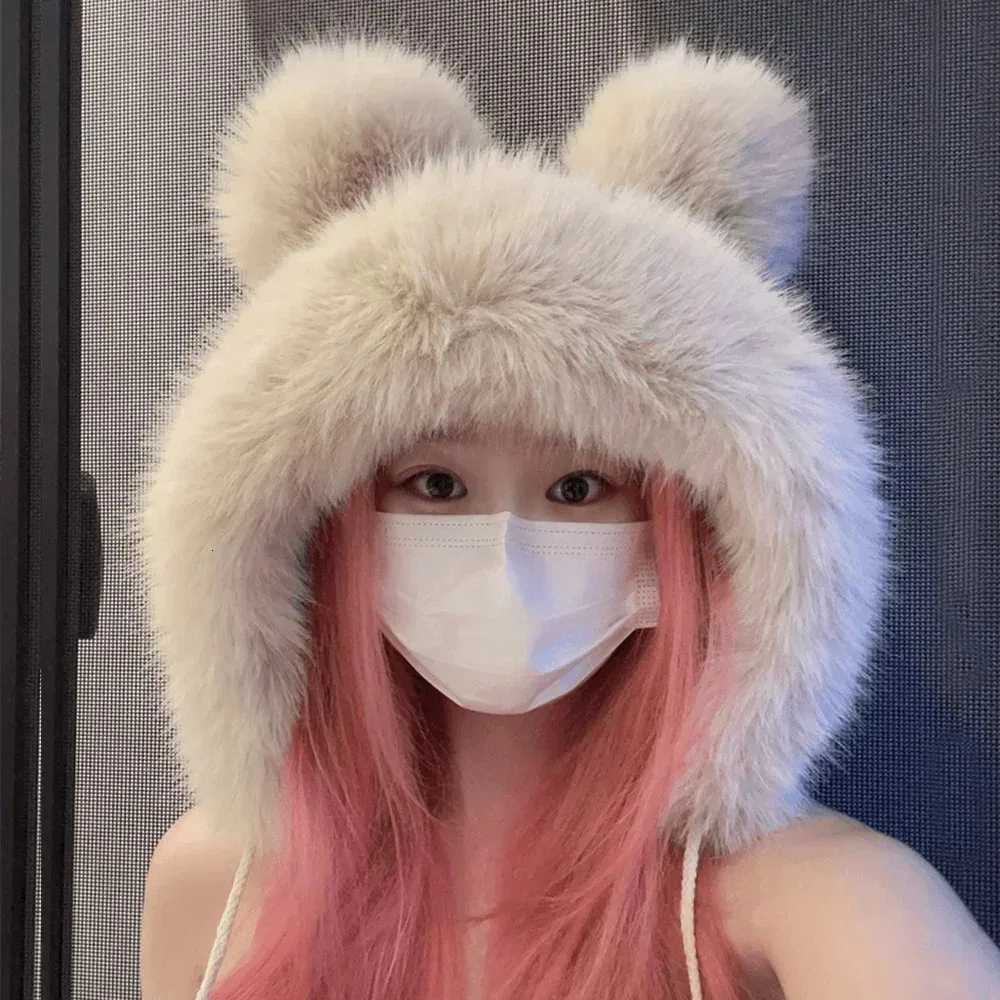 Wen Winter Warm Kawaii Fur Imitation Mink Plush Hat Thicke Cute Bear Ear Japanese Bber Hat Ear Protection CosplayW251023